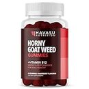 Horny Goat Weed Gummies with Vitamin B12 | Energy, Endurance & Performance Support for Men and Women | Enhanced with B12 Vitamins for Mood & Male Health Support | 60 Vegan Raspberry Gummies