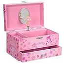 SONGMICS Music Jewelry Box, Ballerina Music Box, Princess and Butterfly, 7.5 x 4.3 x 4.3 Inches, Pink UJMC003