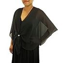 eXcaped Womens Evening Dress Shawl Wrap Rose Gold Scarf Ring Set - Sheer Chiffon Cape (Black Wrap with Rose Gold Scarf Ring)