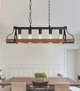 MEIXISUE Kitchen Island Pendant Lighting Rustic 5-Light Retro Wood Metal Finish Dining Room Over Table Chandelier W33.5"UL Listed