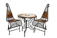 Urban Art Store Wood & Wrought Iron Patio Furniture Set Garden & Outdoor/Indoor Furniture (Set of 3) - Brown & Black