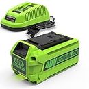 energup 40V 6500mAh Replacement for Greenworks 40V Battery + Charger for GreenWorks 29472 29462 for GreenWorks 40V G-MAX Tools 29252 20202 22262 with 29482 40V Grennworks Battery Charger