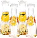Jucoan 4 Pack 50 oz Plastic Carafe Water Pitcher, Clear Beverage Carafe with Flip Top Lid, Narrow Neck for Iced Tea, Powdered Juice, Cold Brew, Lemonade