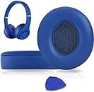 SoloWIT Earpads Cushions Replacement for Beats Solo 2 & Solo 3 Wireless On-Ear Headphones, Ear Pads with Soft Protein Leather, Added Thickness - (Blue)
