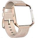 Cynmir Leather Strap Compatible with Fitbit Blaze Smart Watch, Genuine Leather Replacement Band with Metal Frame Small & Large for Women Men, Champagne Gold, Rose Gold, Grey, Beige, Rose Pink