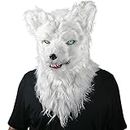 Wolf Mask Halloween White Furry Funny Mask Scary Realistic Moving Jaw - Plush Faux Fur Animal Fursuit Head - Creepy Mouth Mover Dog Latex Mask for Adults Men Women Dress-Up Costume Party Favor Cosplay