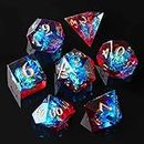 YEMEKO Sharp Edge DND Dice Set Handmade 7 Accessories for Dungeons and Dragons TTRPG Games, Multi-Sided RPG Polyhedral Resin Roleplaying Games Shadowrun Pathfinder MTG, Blue With Red