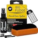 Big Fudge 4 in 1 Vinyl Record Cleaning Kit - Includes Soft No-Scratch Velvet Record Brush, Stylus Brush, XL Cleaning Solution and Storage Pouch - Professional Record Cleaner