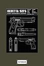 Baretta Handgun Schematic Notebook: Journal, Lined College Ruled Paper, Planner, Diary, Matte Finish Cover, 6x9 120 Pages