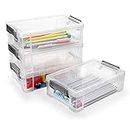 BTSKY 4 Stück stapelbare transparente Stiftbox Bürobedarf Aufbewahrungsbox, multifunktionale Aufbewahrungsboxen, 19.5 * 12 * 6 cm Zwischengröße (Grey)