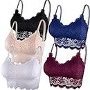 Duufin 5 Pieces Padded Bralette Lace Bandeau Tube Bra Top with Straps and Removable Pads for Women Girls, Red, Blue, Black, Beige, White, L-XL