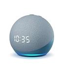 Amazon Echo Dot 4th Gen with clock | Smart speaker with powerful bass, LED display and Alexa (Blue)