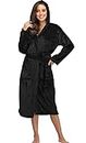 season dressing Women Hooded Fleece Robe Long Soft Plush Bathrobe Full Length House Coat Winter Spa Sleepwear with Pockets, Black S/M
