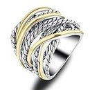 Mytys Gold Silver Statement Rings for Women Wire Intertwined Design Band Ring Silver Plated 20mm Wide Size 8