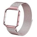 Wongeto Metal Band Compatible with Fitbit Blaze Bands with Metal Frame,Stainless Steel Mesh Loop Adjustable Wristband Replacement Strap for Women Men Compatible with Fitbit Blaze (Rose Pink)