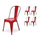 Kosmi - Juego de 4 sillas de metal rojo brillante para un diseño colorido de estilo industrial