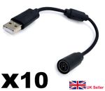 10x Xbox 360 Breakaway Cable Adapter Cord for USB Wired Controller - Black