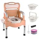 siktorrwd Bedside Commode,Adult Potty Chair for Seniors,Height-Adjustable Portable Toilet,Toilet Chair for Elderly and Disabled, Portable Toilets with arms(Khaki)