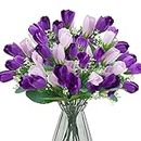 obbsie 6pcs Artificial Tulip Flowers 15.7" Real Touch Tulips Fake Tulip Flower Artificial Silk Flowers Arrangement Bouquet for Home Wedding Party Office Easter Spring Decor (Purple)