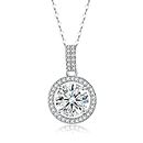 SecreTalk 1-4CT Moissanite Pendant Necklace for Women, Halo Round 18K White Gold Plated Silver Diamond Necklace Gift for Wife Mother Her, 2CT, Sterling Silver, Moissanite