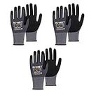 HPHST Nitrile Work Gloves SF001TS,Micro Foam Technology & Spandex Liner Nitrile Coated,CE Approved 15 Gauge Ergonomic Design,Smart Touch,Thin Machine Washable,Grey Large 3 Pairs Pack