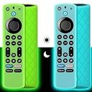 Pinowu Silicone Boîtier de télécommande (2pcs) pour Firestick 4K Max (2nd)/ Toshiba/Insignia/Pioneer/Omni Alexa Voice Remote Enhanced avec lanière (Vert + Turquoise Les Deux Brillent)