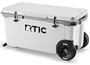 RTIC 72 Quart Ultra-Light Wheeled Cooler Hard Insulated Portable Ice Chest Box for Beach, Drink, Beverage, Camping, Picnic, Fishing, Boat, Barbecue, 30% Lighter Than Rotomolded Coolers, White & Grey