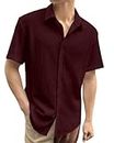 Laxmi Novelty Men's Regular Fit Self Design Spread Collar Casual Half Sleeve Shirt | Men's Stylish Shirt | Popcorn Kapada Men Shirt | Maroon | 2XL