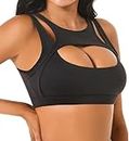Betaven Push up Sports Bra for Women Sexy Hollow Crop Tops with Removable Cups Workout Yoga Bra Medium Support,Black,Large