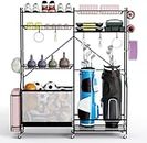 GYMAX Garage Sports Equipment Organizer, Ball Storage Rack with Wheels, 5 Adjustable Shelves and 13 Detachable Hooks, Basketball Football Gear Holder, Indoor Outdoor Storage Cart for Golf Bag