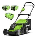 Greenworks G40LM41K2XF Cordless Lawnmower for Lawns up to 500m², 41cm Cutting Width, 50L Bag, Two of 40V 2Ah Batteries & One Rapid Charger, 3 Year Guarantee