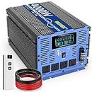 4000W Pure Sine Wave Power Inverters DC 12V to AC 110V 120V with Type-C Port 4 AC Outlets Dual USB Ports AC Terminal Blocks LCD Display Wireless Remote Controller for Home RV Solar System Car