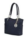 Mia K Collection Shoulder Handbag for Women: Vegan Leather Satchel-Tote Bag, Top-Handle Purse, Ladies Pocketbook Navy