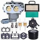 DUCTAIL 791230 Carburetor, Compatible with Briggs and Stratton 407777 20-25 HP V-Twin Engine, 699709 499804 Carburetor Kit for John Deere MIA10632 LA150 LA145 LA130 L120 with Lawn Mower Air Filter