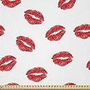 ABAKUHAUS Lèvres Tissu au Mètre, Red Baisers Mentions légales, Tissu Satiné Décoratif pour Textiles de Maison et d’Artisanat, 148x100cm, Scarlet Blanc