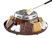 Nostalgia Indoor Electric S'mores Maker - Smores Kit - 4 Compartment Trays - Movie Night Supplies - Balcony Decor - Brown