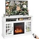 SIMOE Fireplace TV Stand Electric Fireplace TV Console for TVs up to 55'' with 2 Shelves & 2 Cabinets w/Door, 3 Adjustable Flame Brightness, Remote Control, Media Entertainment Center (49inch, White)