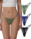 SHARICCA Lace G-String Thongs for Women Comfort Sexy Underwear Breathable T-back Thongs Panties Pack, 3P04,L