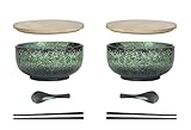 Cteahrow Bol à ramen en céramique 2 ensembles (8 pièces) avec baguettes cuillère, grand bol à soupe 1100 ML, bols à salade pour soupe, pho et bol à sushi (Ensemble bol vert 2)