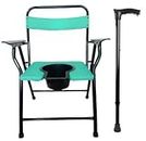 Free 1 leg stick with Commode chair for adult with Pot,Toilet chair,Potty chair,Bedside commode,Bathing Room Mobile Commode Chair for Elderly Disabled man And Pregant Women Chair Anti-Slip