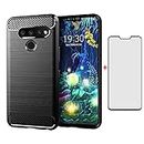 Phone Case for LG V40 ThinQ with Tempered Glass Screen Protector Cover and Slim Rugged Soft TPU Rubber Silicone Cell Accessories LGV40 Storm V 40 Thin Q V40ThinQ LG40 40V 40ThinQ Women Men Girls Black