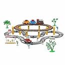 HIRNAYA Construction Toys Race Tracks For Kids, 2 Layer Flexible Track Toy Playset With 1 Electric Racing Car&1 Train, Educational Toy 77Pcs Construction Engineering Road Diy Tracks Toy Gift For Kids