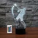 3D Lacrosse Player Night Light Remote Control Touch Switch 16 Color Change LED Table Desk Lamp Acrylic Flat ABS Base USB Charger Home Decoration Toy Birthday Xmas Kid Children Gift
