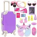 22 Pcs 18 Inch Girl Doll Suitcase Travel Play Set for 18 Inch Girl Doll Travel Luggage Accessories with Sunglasses Camera Pillow