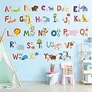 DECOWALL DA-1503A Leaning Alphabet Color Wall Stickers ABC Animal Educational Decals for Kids Bedroom Nursery Living Room Art Home décor Letters ABC Classroom playroom Decorations Crafts Vinyl
