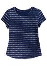 Camiseta para niñas a rayas cuello escote escote para niñas pequeñas azul marino antigua talla 5T