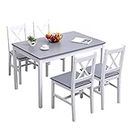 SDHYL 5-Piece Dining Table Set with 4 Chairs, Dining Room Table Set for Kitchen, Pine Solid Wood Table Top Space Saving Kitchen Table Set, Gray