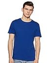 Amazon Brand - Symbol Men's Cotton Solid Round Regular Fit T-Shirt (Available in Plus Size) -Softner Wash, Label-Free Neck (SS20SYMTEE33_Fox Blue S)