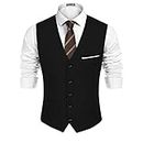 PJ PAUL JONES Mens Dress Vest Button-Down Western Vest Jacket Light V Neck Suit Vest Fisherman Black L