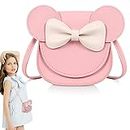 AhlsenL Little Girl's Bowknot Shoulder Bag, Cute Mouse Ear Bow Handbag, PU Crossbody Wallet for Kids, Girls and Toddlers(Pink)